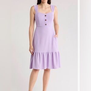 Eliza J Lavender Sleeveless Midi Dress Size 14 Button Front Pockets